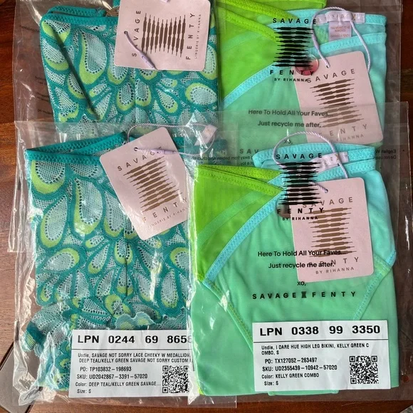 Savage X Fenty Blue & Kelly Green Savage Not Sorry Panty & Mesh Bikini Bundle - Picture 10 of 13